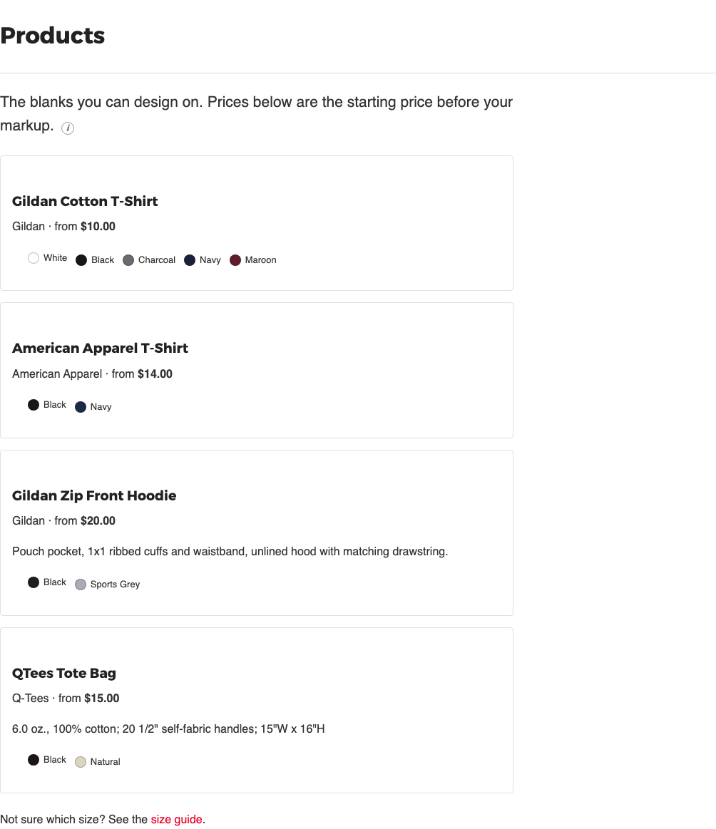 The products page