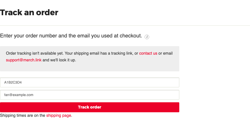 The track an order form